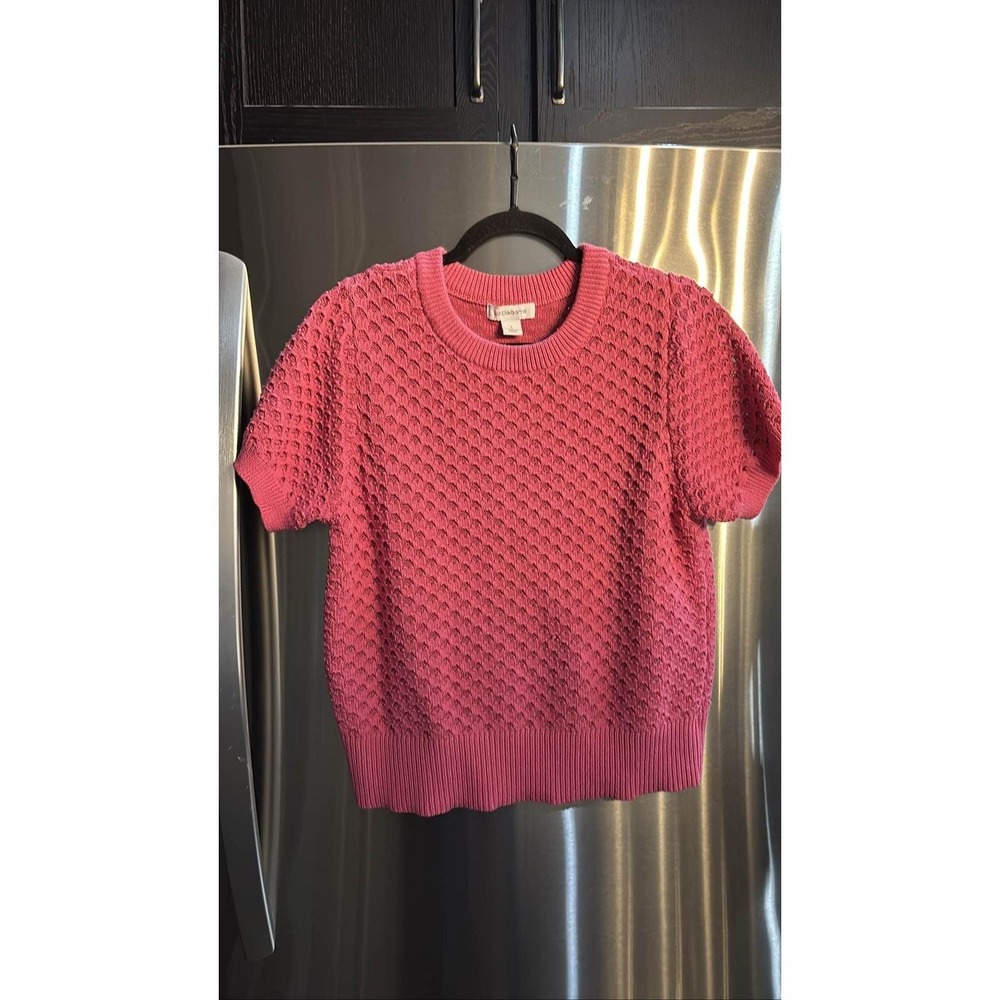 Liz Claiborne Women's Pink Short Sleeve Knit Textured Sweater Top L